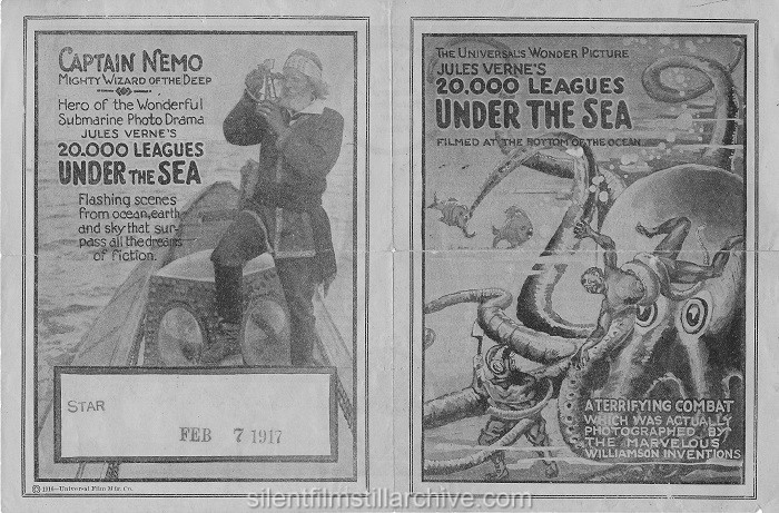 Advertising herald for 20,000 LEAGUES UNDER THE SEA (1916) with Allan Holubar.