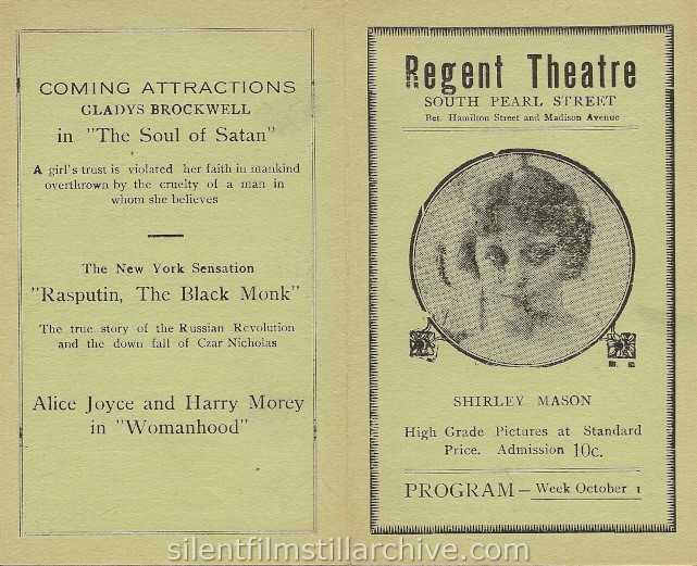Albany Regent Theatre program, October 1, 1917