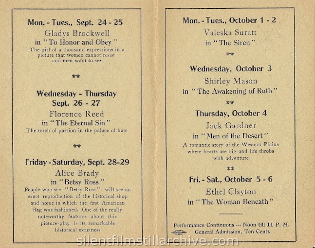 Albany Regent Theatre program, September 24, 1917