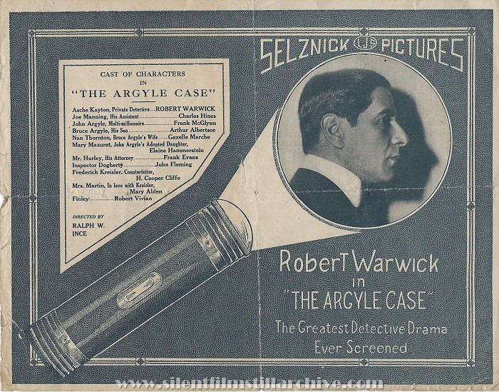 Advertising herald for THE ARGYLE CASE (1917) with Robert Warwick