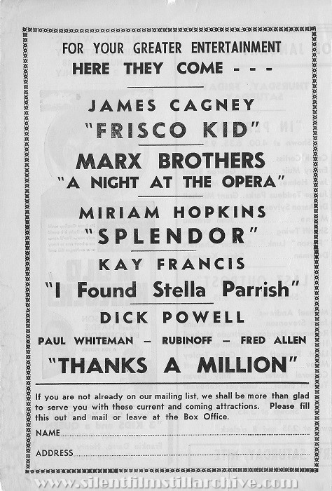 Arlington Capitol Theater program from January 6, 1936