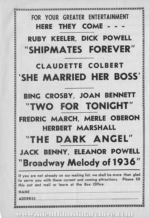 Arlington Capitol Theater program from November 11, 1935