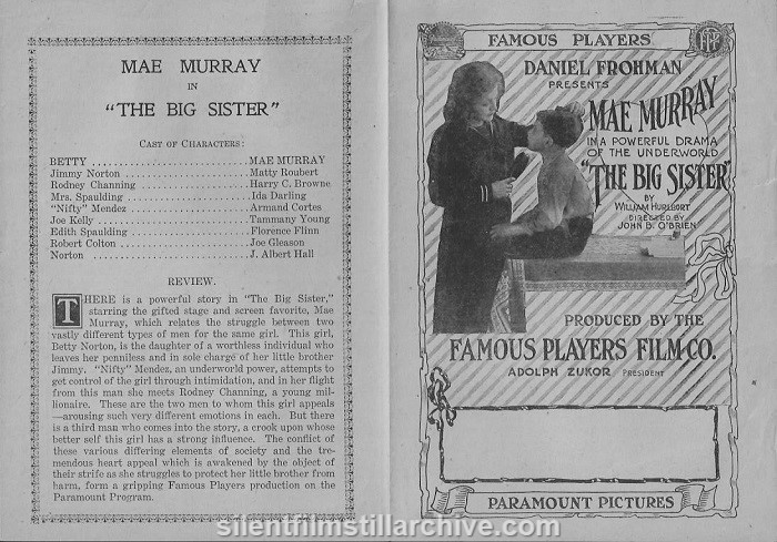 Theater Herald for THE BIG SISTER (1916) with Mae Murray