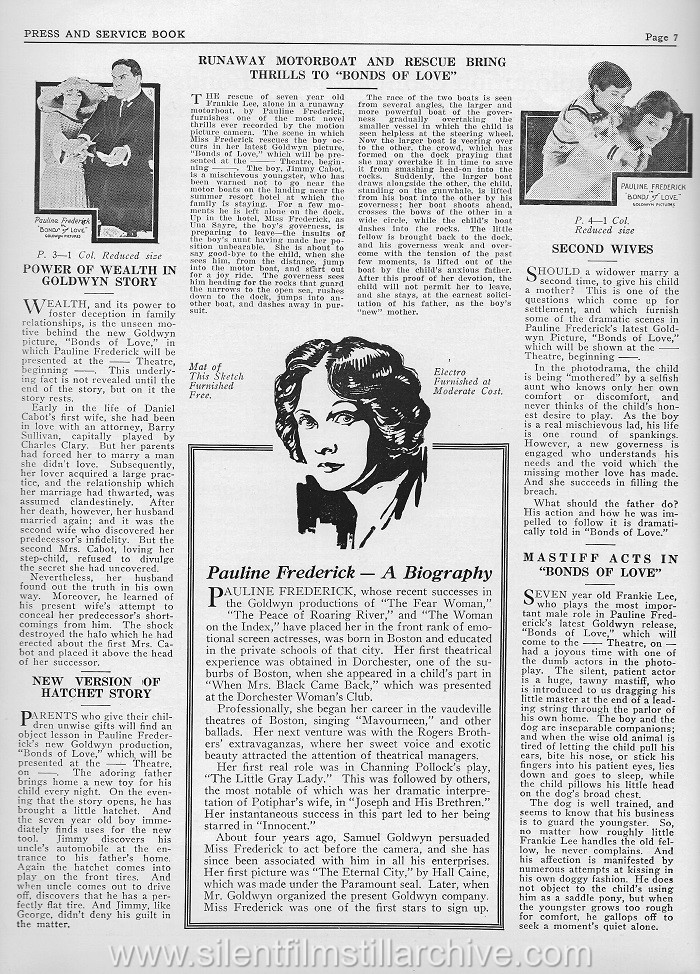 Pressbook for BONDS OF LOVE (1919) with Pauline Frederick