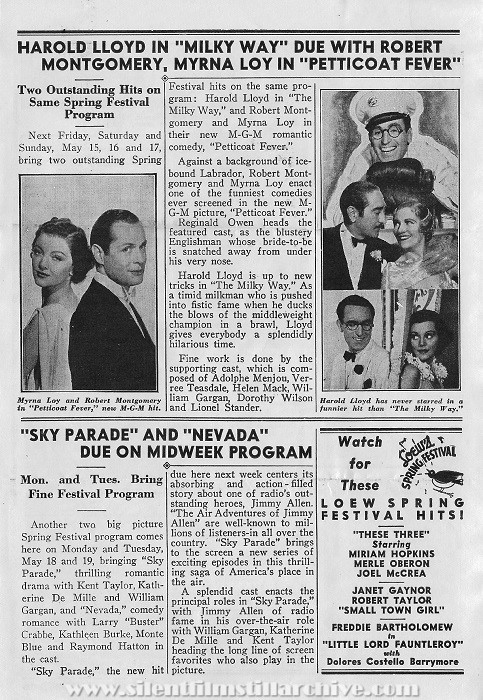 Loew's Warwick Theatre, Theatre program, May 8, 1936