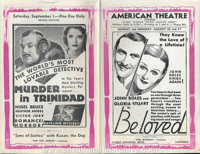 American Theatre program, August 26, 1934, Canton, New York, featuring HOLLYWOOD PARTY