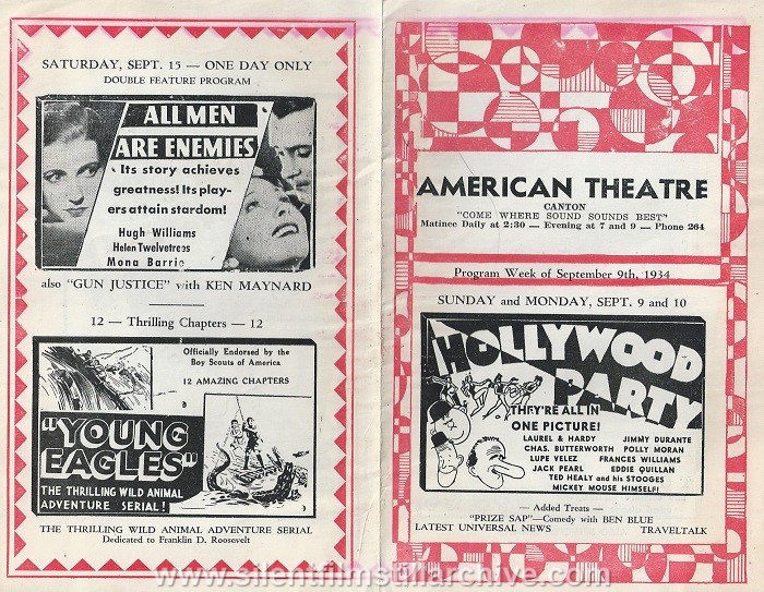 American Theatre program, September 9, 1934, Canton, New York, featuring HOLLYWOOD PARTY