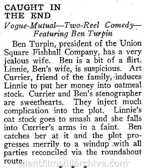 Ben Turpin in CAUGHT IN THE END (1917) review