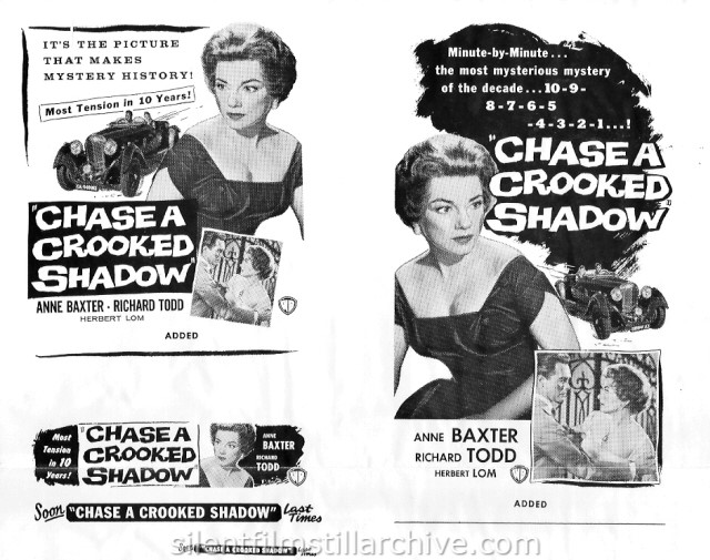 Ad slicks for CHASE A CROOKED SHADOW (1958)