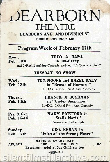 Dearborn Theatre program, February 11, 1918, Chicago, Illinois