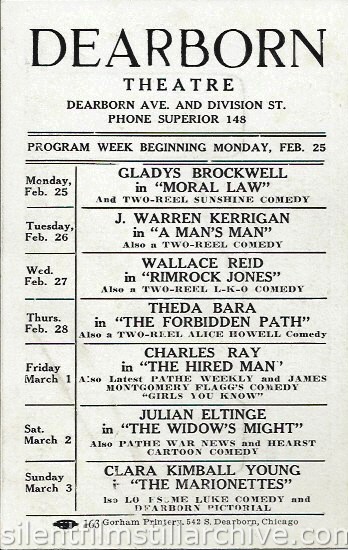 Dearborn Theatre program, February 25, 1918, Chicago, Illinois