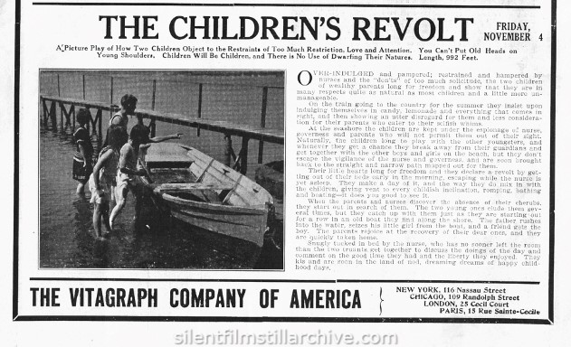 Film Index, November 5, 1910 synopsis of THE CHILDREN'S REVOLT (1910)
