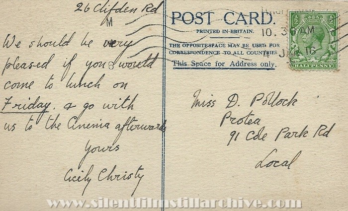 British postcard for THE CONVENT GATE (1913)