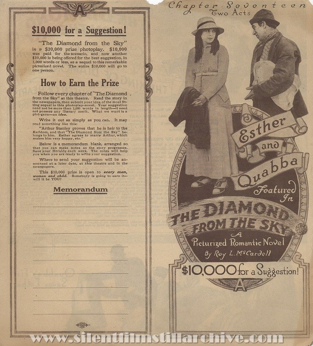 THE DIAMOND FROM THE SKY (1915) herald with Lottie Pickford and W. J. Tedmarsh