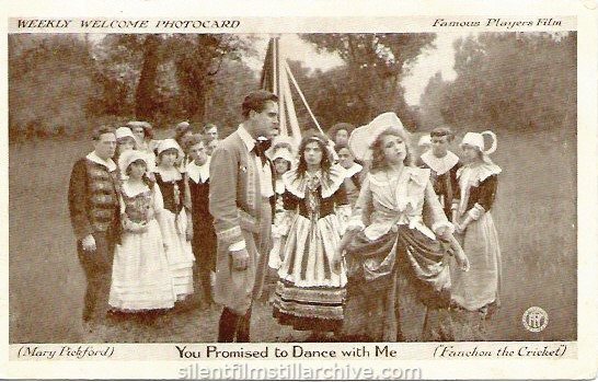 FANCHON THE CRICKET (1915) Photocard with Jack Standing and Mary Pickford.