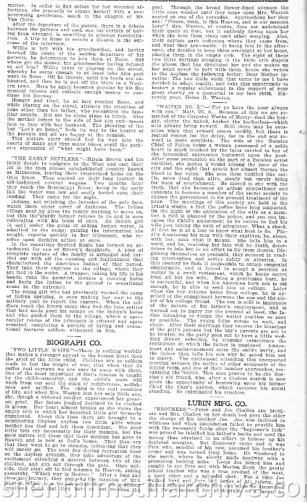 Film Index, November 5, 1910 synopsis of the Biograph film WAITER, NO. 5