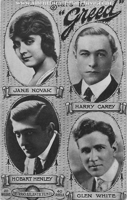 Postcard for the serial GRAFT (1915) starring Jane Novak, Harry Carey, Hobart Henley and Glen White