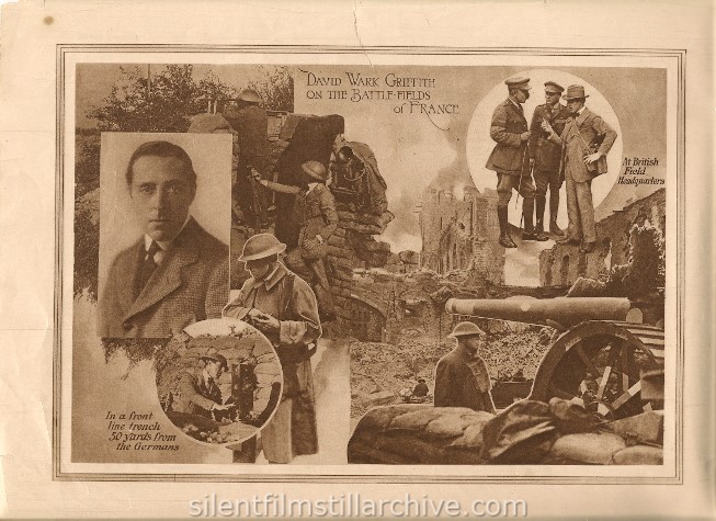 D. W. Griffith's HEARTS OF THE WORLD (1918) movie program.  David Wark Griffith on the battle-fields of France