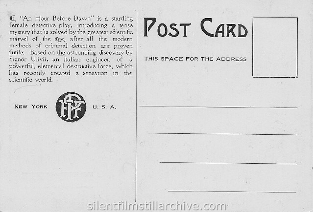 Postcard for AN HOUR BEFORE DAWN (1913)