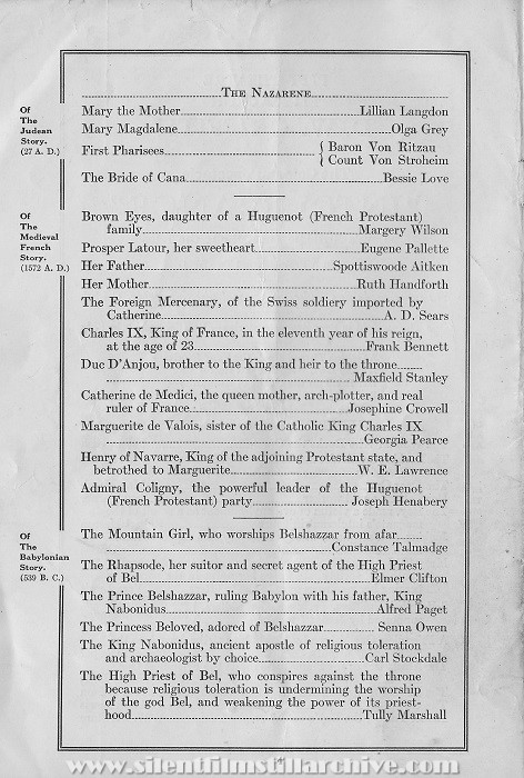 INTOLERANCE (1916) program from the Pitt Theatre, Pittsburgh
