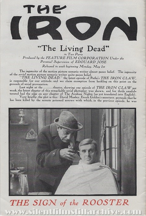 Creighton Hale in THE IRON CLAW (1916), chapter 2 THE LIVING DEAD
