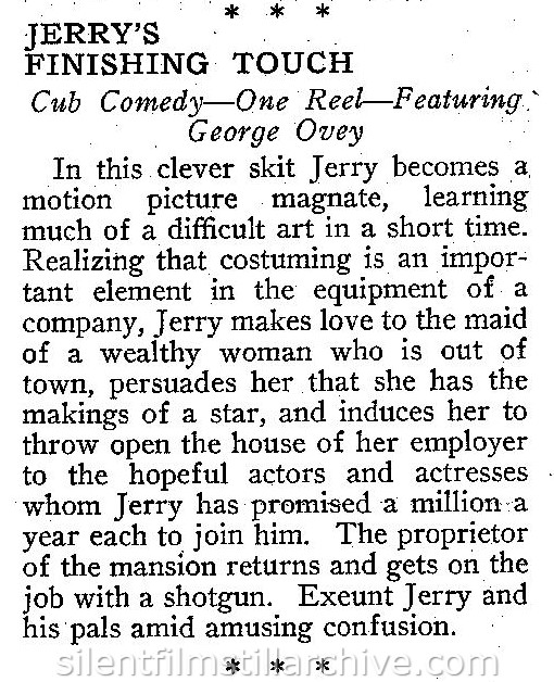 JERRY'S FINISHING TOUCH (1917) synopsis