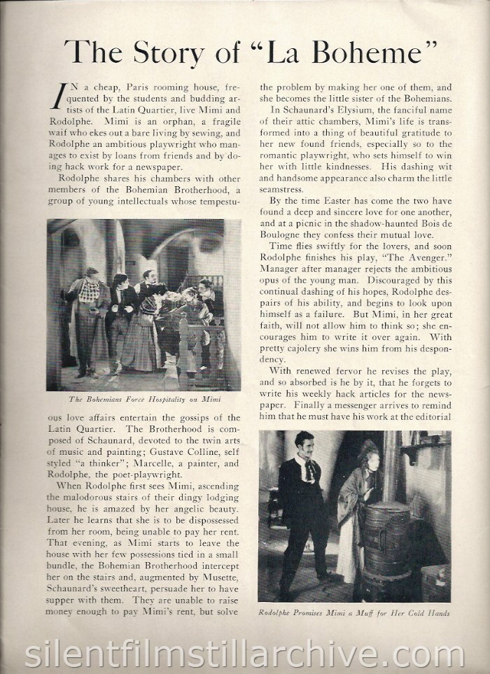 LA BOHEME (1926) Theater program with Lillian Gish and John Gilbert
