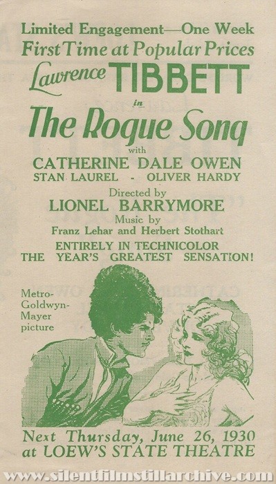 Los Angeles, California Loew's State Theatre program for June 26th, 1930 showing THE ROGUE SONG (1930) with Lawrence Tibbet.