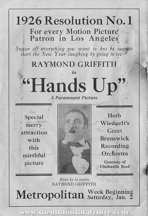 Metropolitan Theatre, movie program, December 26, 1925, Los Angeles, California