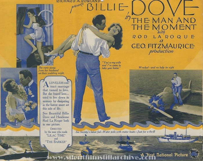 Advertising herald for THE MAN AND THE MOMENT (1929) with Billie Dove and Rod LaRoque
