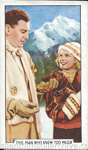 Leslie Banks and Nova Pilbeam in THE MAN WHO KNEW TOO MUCH (1934) Gallaher Ltd. Famous Film Scene card