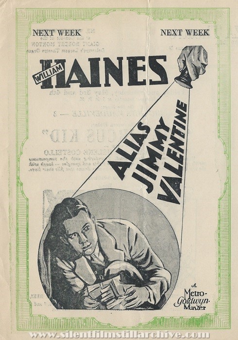 Milford, Delaware, New Plaza Theatre program for April 29th, 1929 showing ALIAS JIMMY VALENTINE (1928) with William Haines