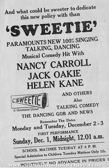 Milford, Delaware, New Plaza Theatre program for December 1, 1929