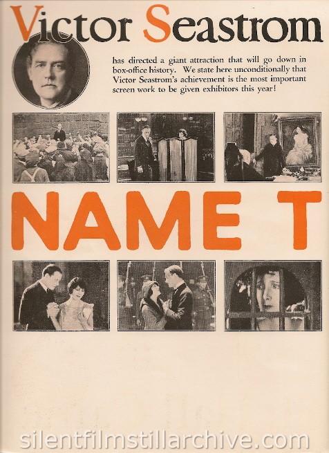 Trade ad for NAME THE MAN (1924)