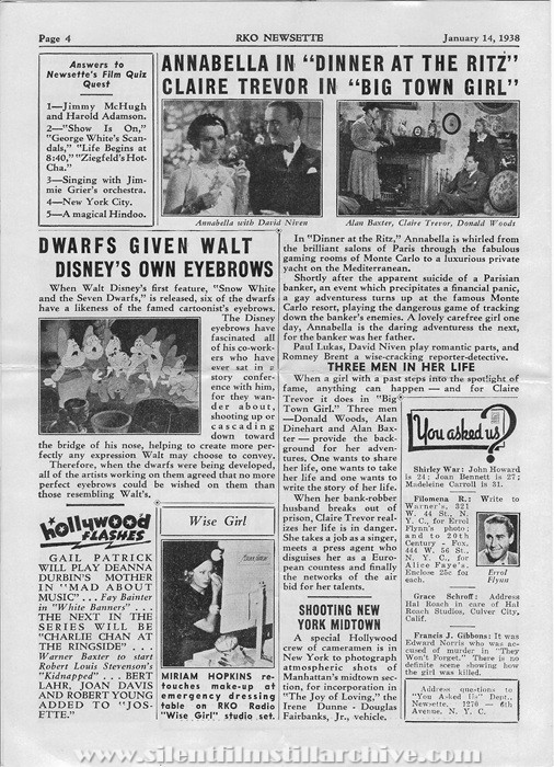 New York, New York, RKO Coliseum Theater program for January 14, 1938 showing DINNER AT THE RITZ (1937) with Annabella
