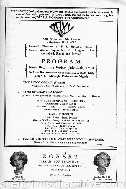 Roxy Theatre program