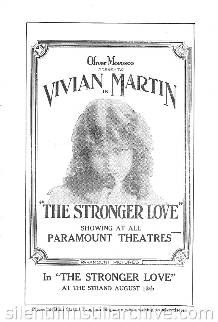 Strand Theatre Program for Vivian Martin in THE STRONGER LOVE (1916)
