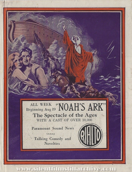 Herald for NOAH'S ARK (1929) with George O'Brien and Dolores Costello, screening at the Rialto Theatre in New York City