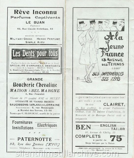 Ternes-Cinéma, Paris, France program for the week of April 4, 1918