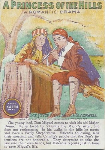 Postcard for Kalem's A PRINCESS OF THE HILLS (1912) with Alice Joyce and Carlyle Blackwell