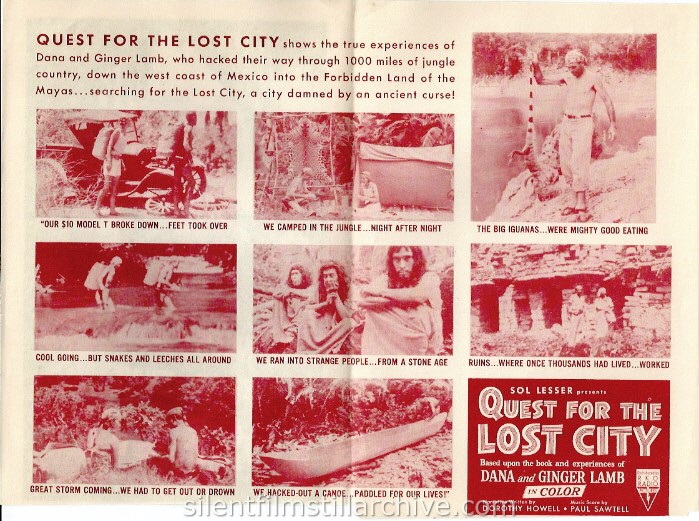 Advertising herald for QUEST OF THE LOST CITY (1954) with Dana Lamb and Ginger Lamb.