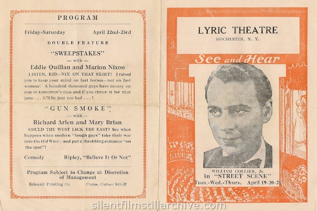 Rochester, New York Lyric Theatre program, April 17, 1932