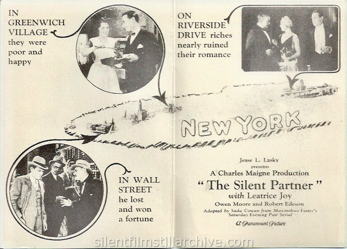 Advertising herald for THE SILENT PARTNER (1929) with Leatrice Joy and Owen Moore at the Opera House Theatre in Idaho Springs, Colorado.
