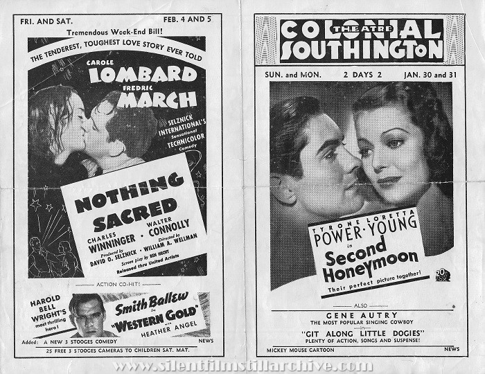 Southington Colonial Theatre program, January 30, 1938