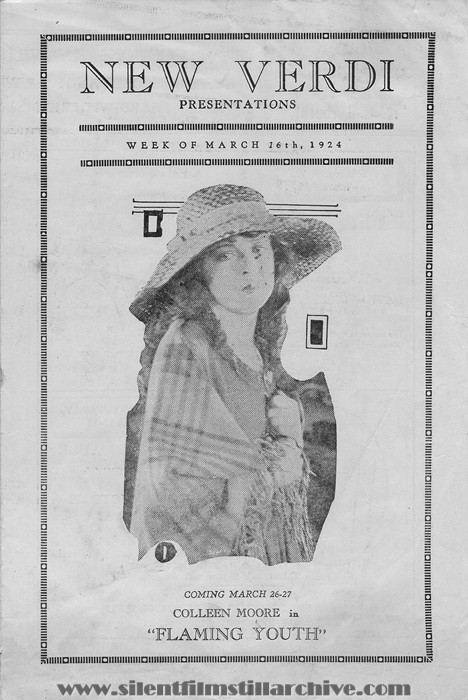 Saint Paul, Minnesota, New Verdi Theatre program for March 16, 1924 showing FLAMING YOUTH (1923) with Colleen Moore