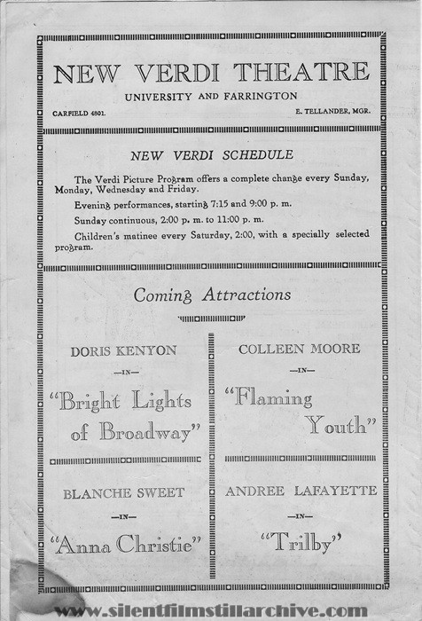 Saint Paul, Minnesota, New Verdi Theatre program for March 16, 1924