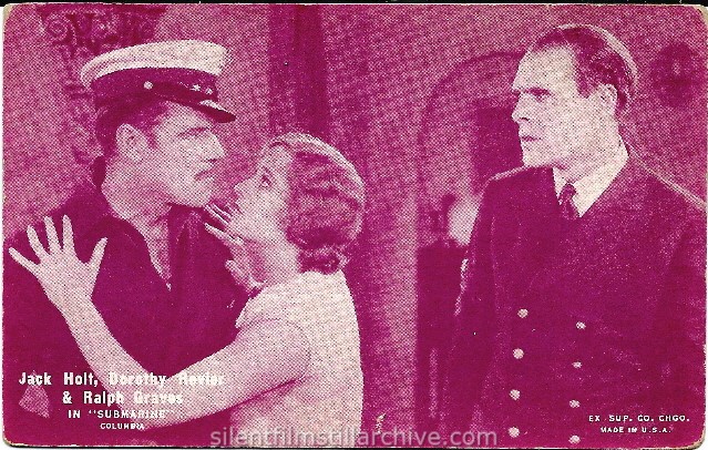 Jack Holt, Dorothy Revier & Ralph Graves in SUBMARINE (1928) postcard