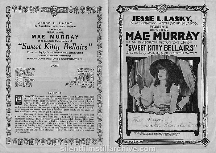 Theater herald for SWEET KITTY BELLAIRS (1916) with Mae Murray