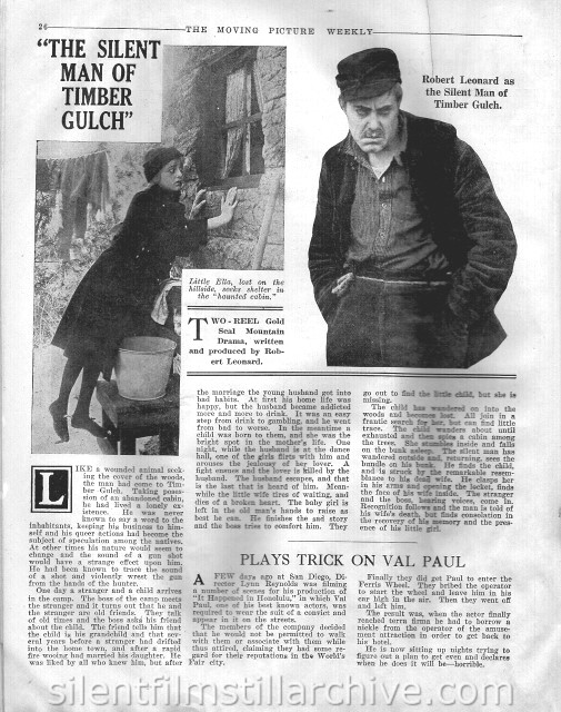 Moving Picture Weekly article on THE SILENT MAN OF TIMBER GULCH (1916)