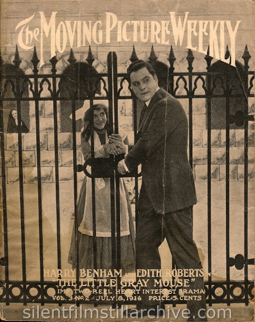 The Moving Picture Weekly cover, July 8, 1916, showing THE LITTLE GRAY MOUSE with Harry Benham and Edith Roberts